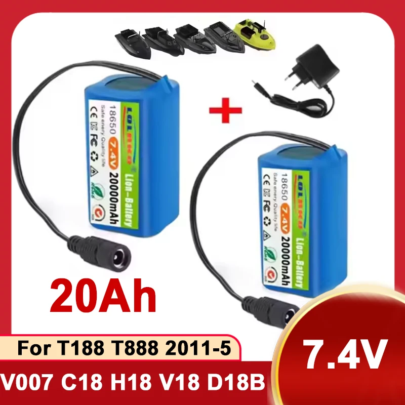 7.4V 20000mAh Battery with USB Charger For T188 T888 2011-5 V007 C18 H18 Remote Control RC Fishing Bait Boat Spare Battery Parts