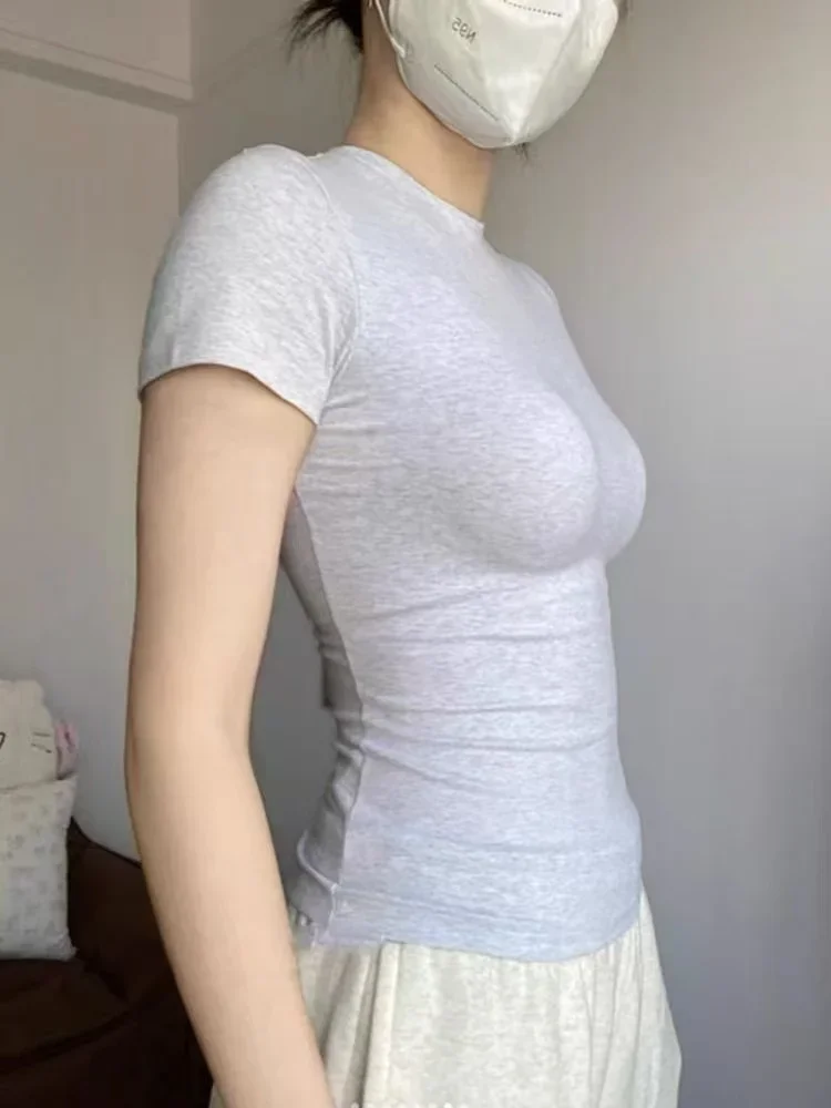 Skinny T Shirt Short-sleeved T-shirt Women Slim Tee Shirt Cute Casual Harajuku Pullovers Fashion Summer Solid Tops Korean