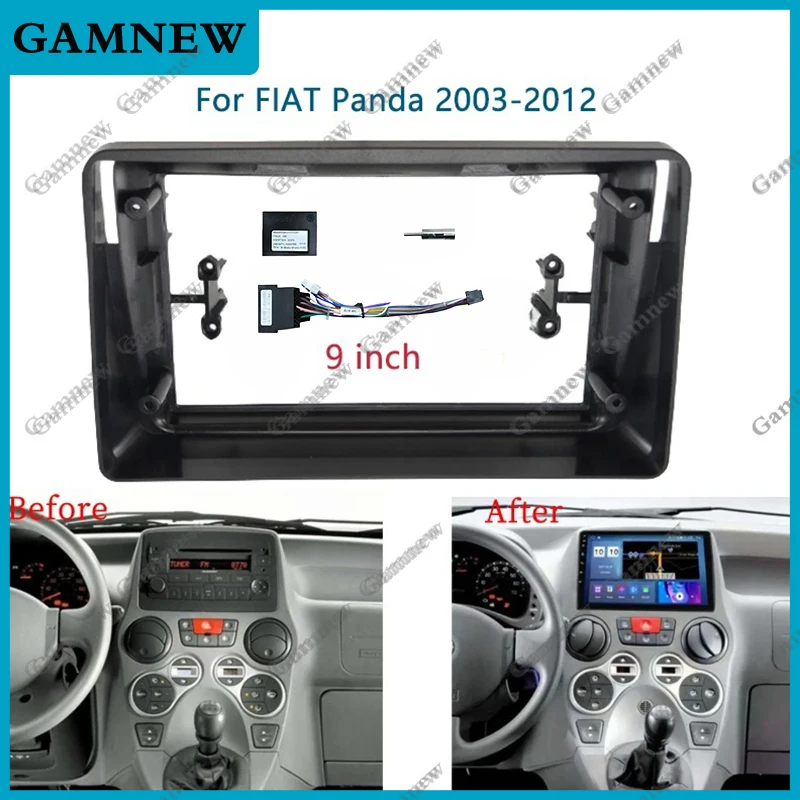 9 Inch Car Frame Fascia Adapter Canbus Box Decoder Android Radio Dash Fitting Panel Kit For Fiat Panda 2003-2012