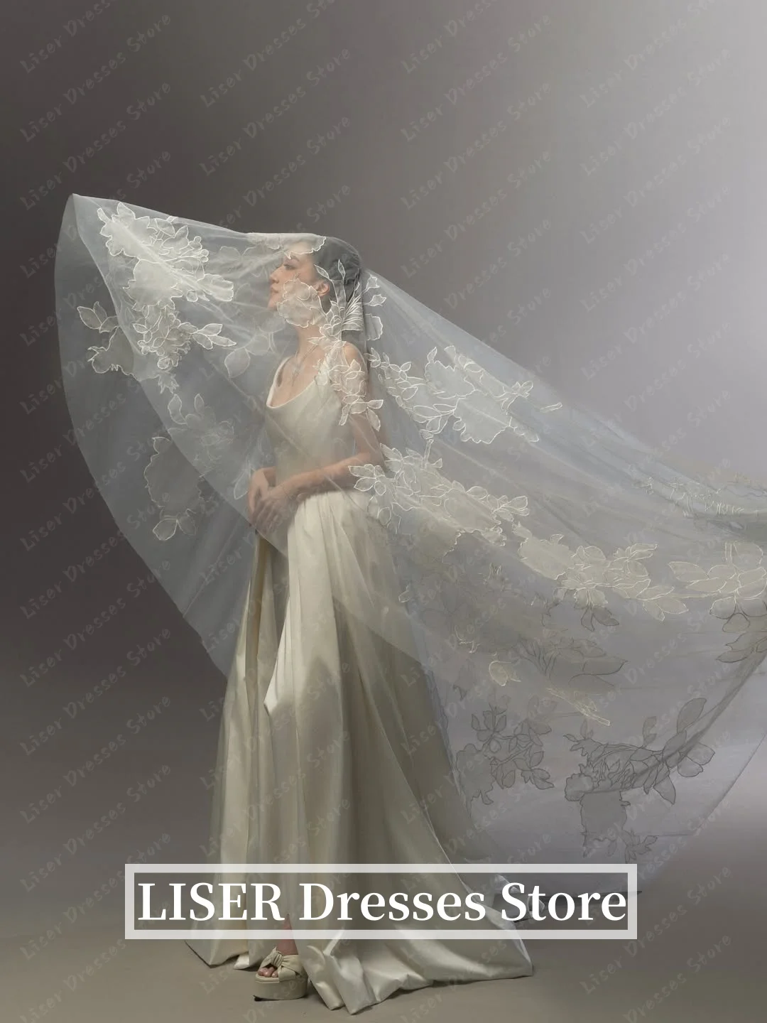 Liser Square Collar A-Linie Brautkleider aus Satin und Seide, Korsett, schlicht, elfenbeinfarben, individuell gestaltet, hübsche Brautkleider, Robe de Mariée