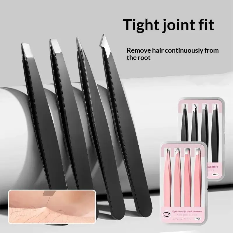 Durable 4PCS Professional Stainless Steel Slanted Eyebrow Tweezers for Grooming and Beauty Routine