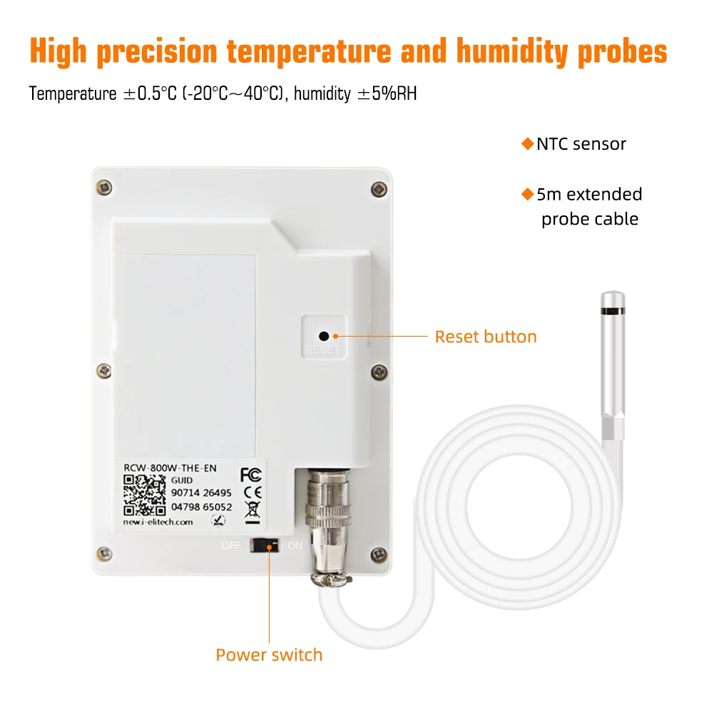 RCW-800WiFi Temperature and Humidity Data Logger, 2.4GHz 5GHz Dual Band Wireless Remote Monitor for Warehouse Environment