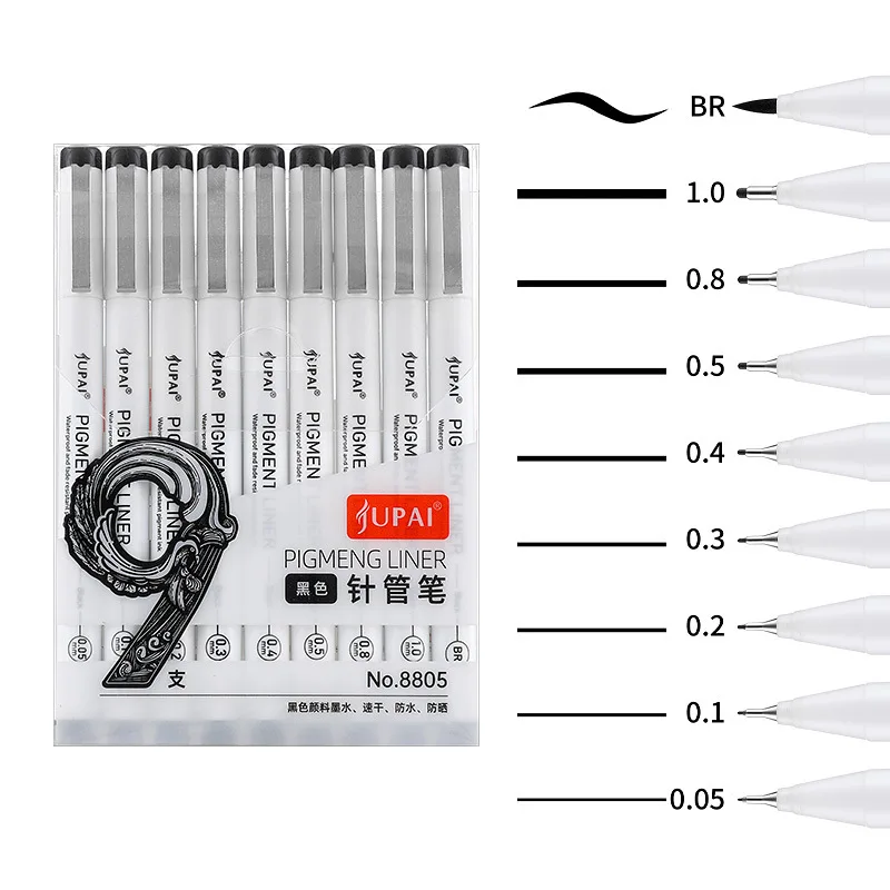 9pcs/Set Precision Black Ink Needle Pens for Hand-Drawn Sketch Architectural Drawing Comic Stroke Art & Drafting Set