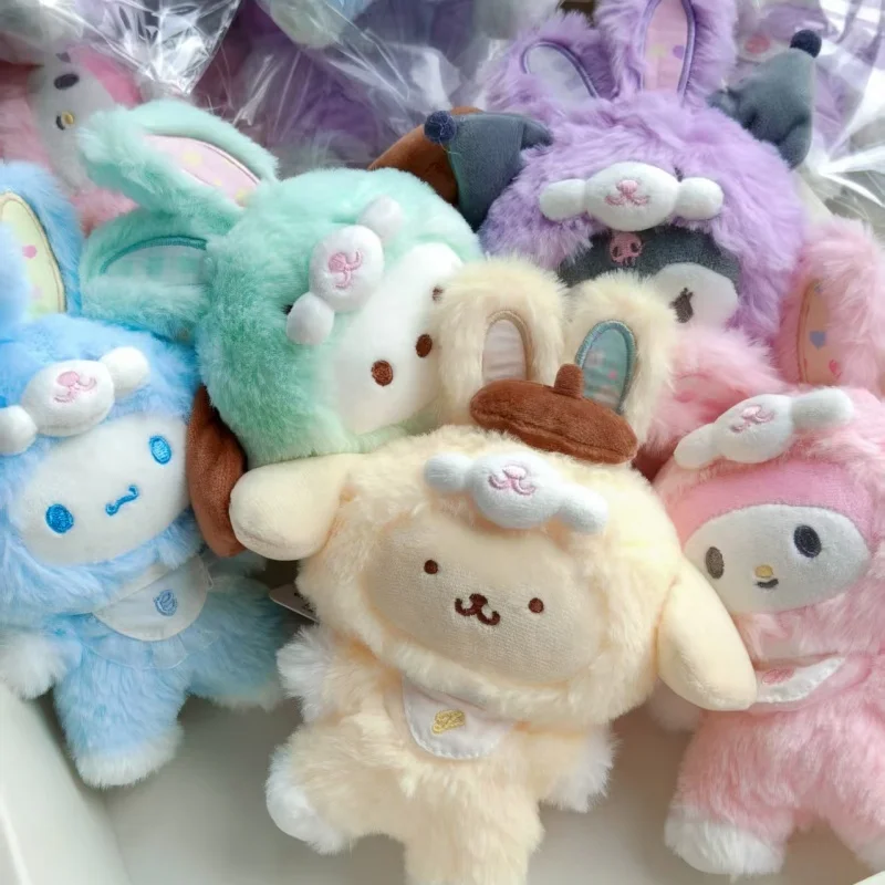 

Sanrio Family Hello Kitty Kuromi Pompom Dress up Elf Rabbit Vinyl Face Plush Blind Box Doll Pendant for Girls Keychain Doll Gift