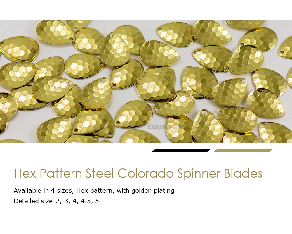 Countbass 50 Stück, Größe 2–5, vergoldeter Stahl, Colorado-Spinnerblätter, Sechskantmuster, Premium-Qualität, Tackle Craft – Detail 3