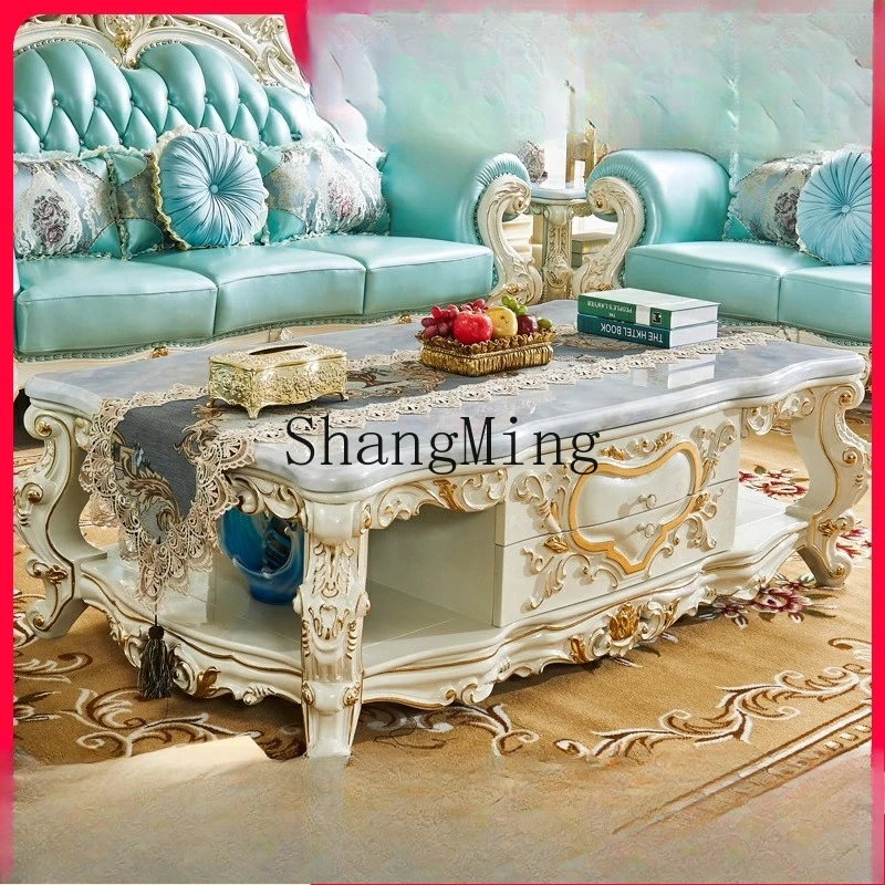 

CL table villa luxury marble retro living room solid wood tea table tea table furniture