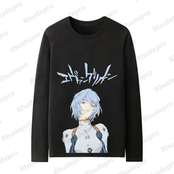 Eva New Century Evangelion Korean Version Long Sleeve T-shirt Male Ayanami Rei Asuka Anime Printed Clothes All Match Oversized