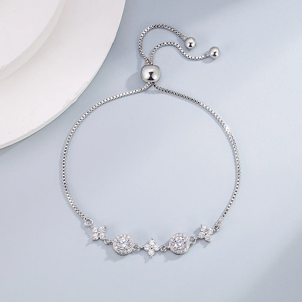 

Изысканный легкий роскошный браслет из стерлингового серебра 925 пробы с микроинкрустацией и круглым цирконом, четырехлистный браслет, подарок на день рождения, годовщину