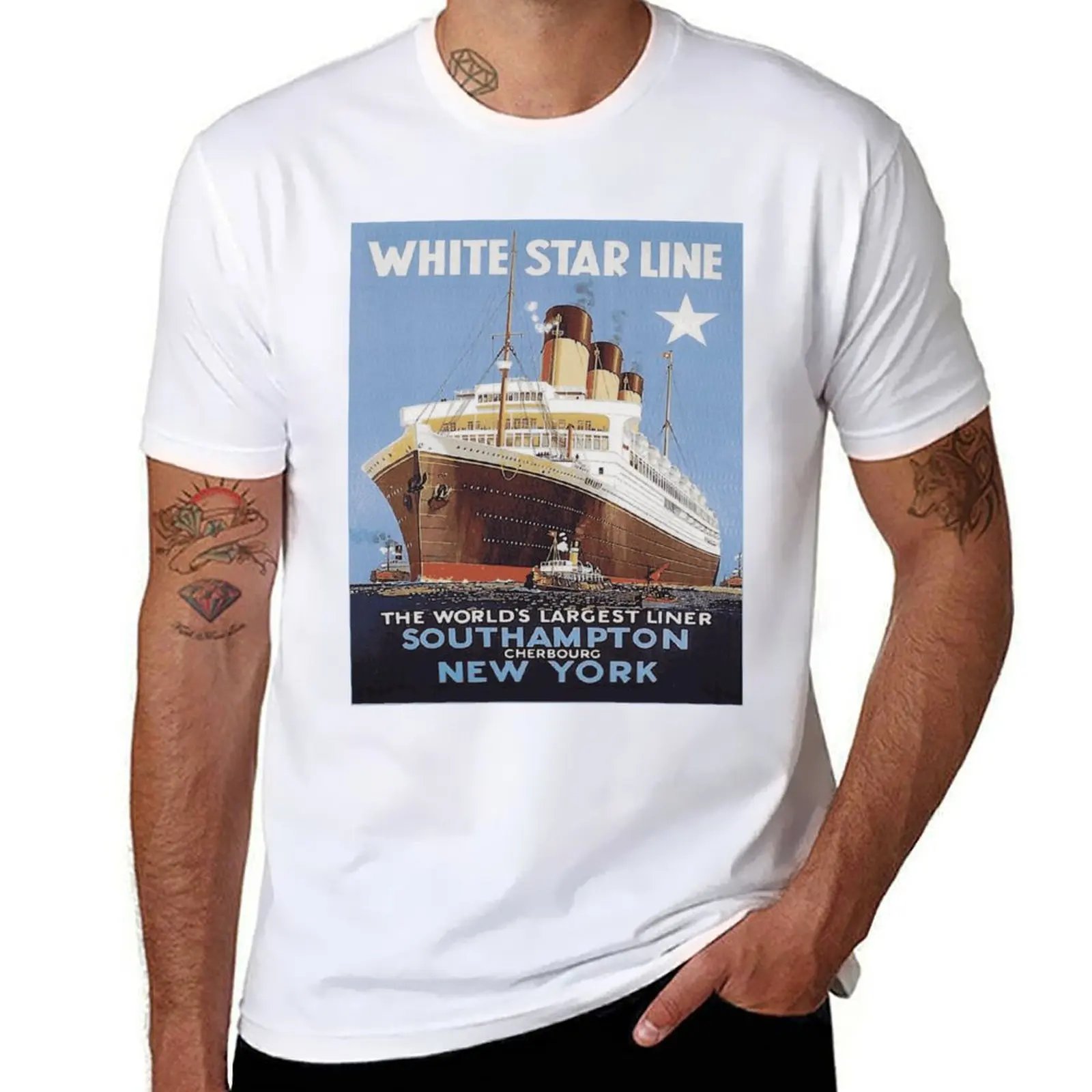 

Sailing shirt Retro Ocean Steamer T-Shirt Liner luxury men cotton Ship 100% t cotton Vintage brand tshirt 100%