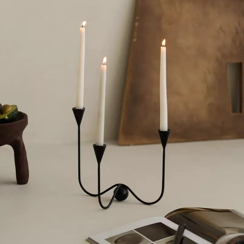Metal Candle Stick Holder Nordic Luxury Candlesticks Black Casual Three-Head Candlestick Living Room Decoration Accessories
