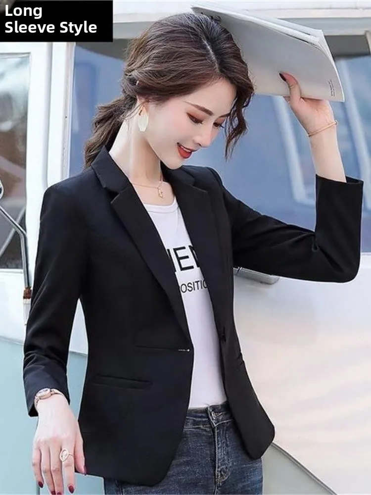 

Slim Fit Faionable Spring Summer Lightweight Women's Jaet Cleanfit Sle Office Wear ort Length One Button