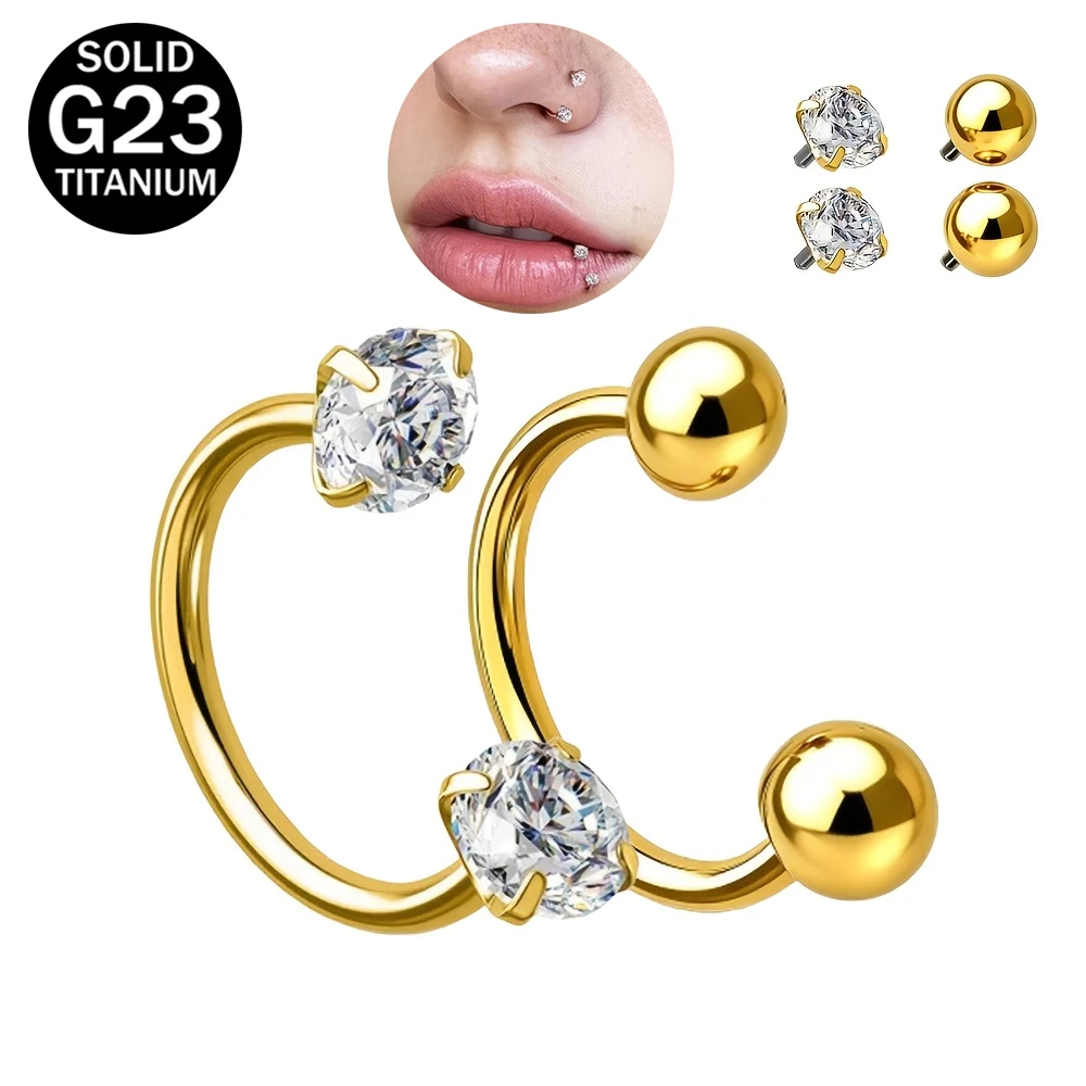 2pcs Titanium Hip-Hop Ball CZ Cartilage Stud Lip Ring 16G Hypoallergenic Ear Versatile Piercing Ear Jewelry Men Women Daily Wear