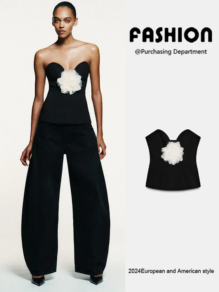 Spring New Arrival Women's Backless Floral Tube Top Slimming Color Block Bustier Top Trendy Ethnic Style Stage Costume