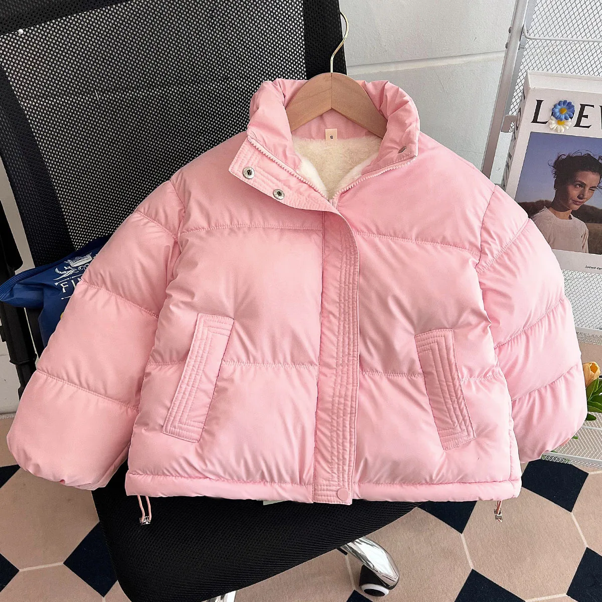 

Girls Coat New Winter Padded Jacket Cashmere and Padded Jacket Girls Korean Lambskin Waterproof Simple Casual Fashion Down