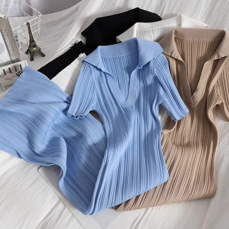 YuooMuoo-Robe d'été chic et sexy pour femmes, col en v, slim, élastique, fendue