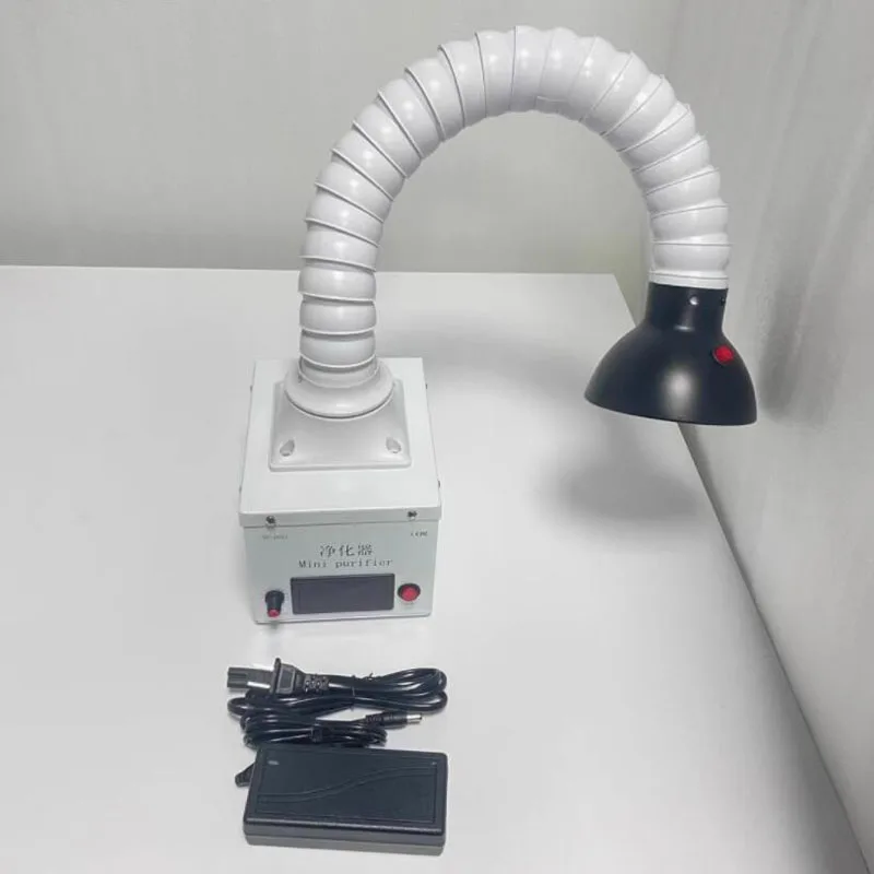 Welded smoke extractor with LED hood for mobile phone repair and electronics - Mini desktop smoke absorber