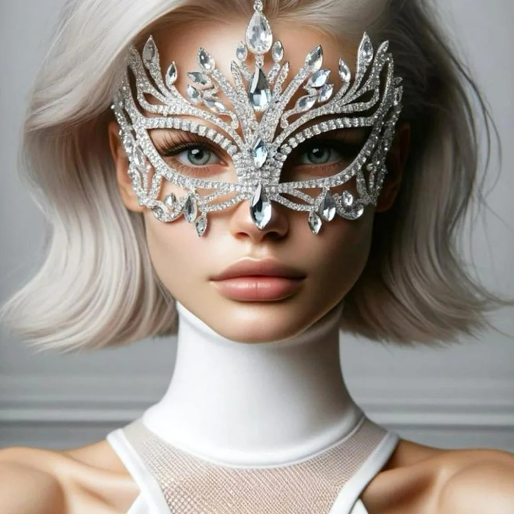 Rhinestone Tassel Veil Masks Full Face Women Chains Face Mask Masquerade Dance Party Performance Sexy Facial Accessories Jewelry