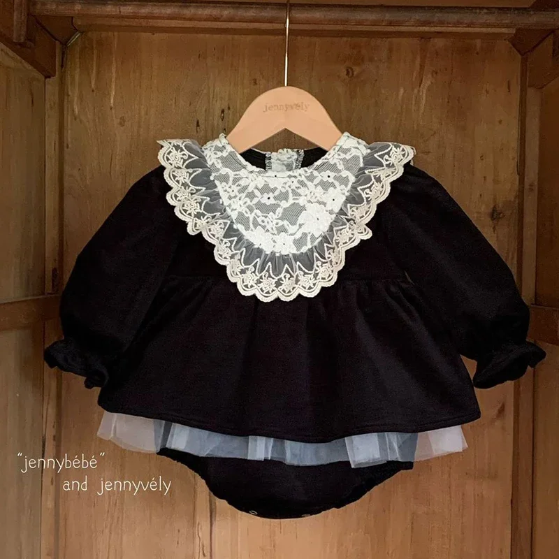 2025 New Autumn Toddler Baby Girl Romper Long Sleeved Cotton Lace Splicing Infant Baby Girls Jumpsuit 0-24M Children Clothes
