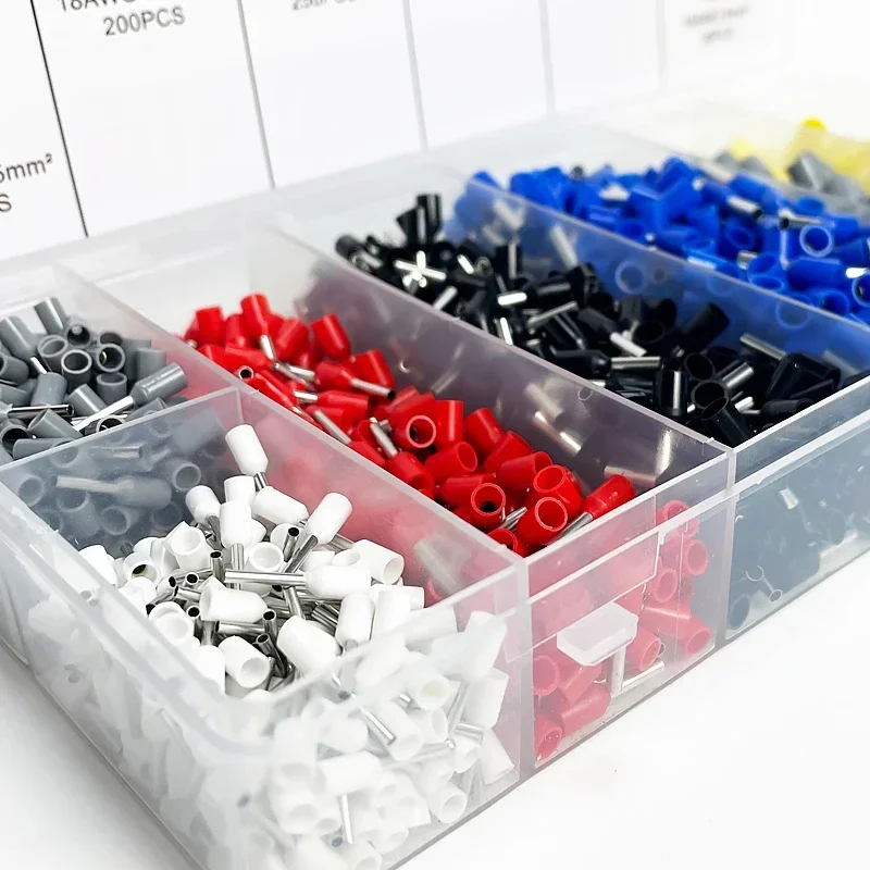 200/450/800/1250/1800/1900Pcs Durable Crimp Terminals for Electrical Wire and Cable with Ring Connectors E0508 E7508 E1008 E1508