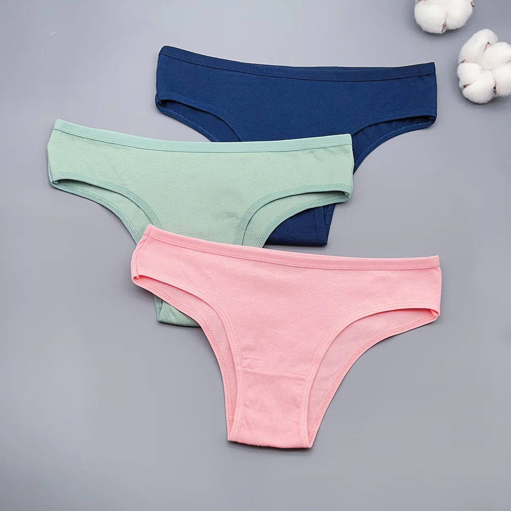 Moonflame 3 pcs/lot Dropshipping Solid Color Cotton Low Rise Women Underwear Ladies Briefs Panties