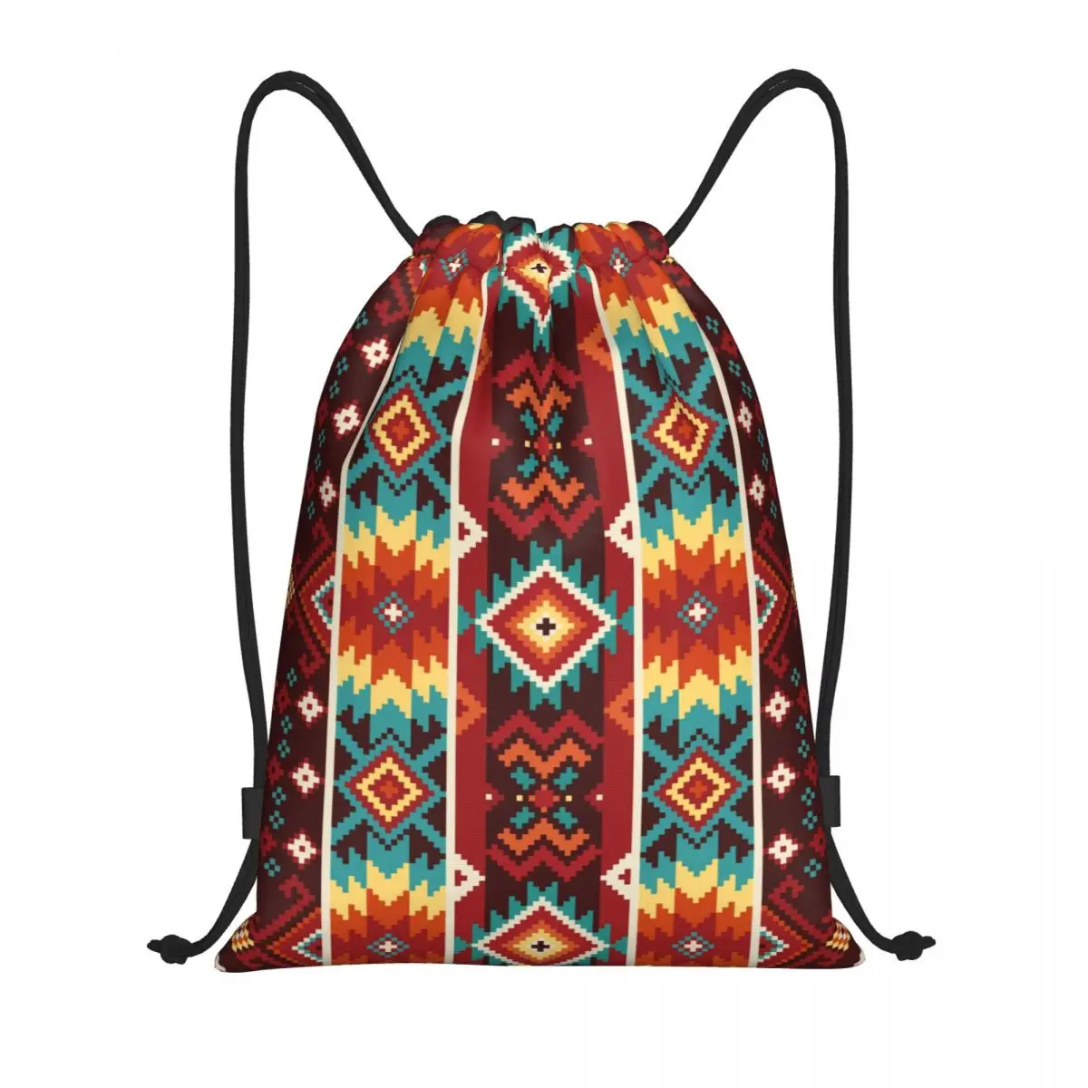 Mochila con cordón y patrón étnico nativo geométrico azteca personalizado para hombre, mochila deportiva para gimnasio, bolsa de compras plegable