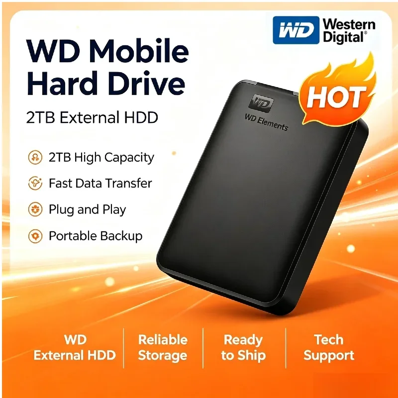 WD Elements Portable External Hard Disk 1TB 2TB 4TB USB3.0 Western Digital Mobile Hard Drive High Speed Storage For PC Laptop