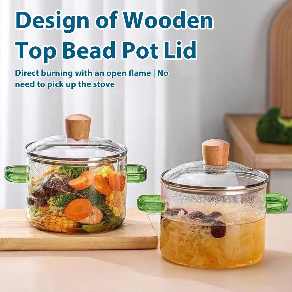 Olla de cocina de vidrio de 1,6 L, olla de vidrio de borosilicato transparente con tapa, olla de vidrio resistente al calor para sopa, fideos de leche