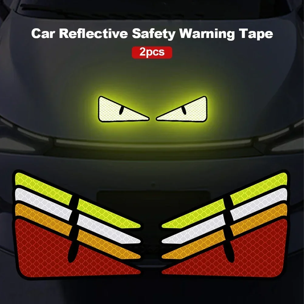 2Pcs Reflective Warning Sticker Cat Eyes Night Driving Safety Decals High Reflective Safety Tape for Car Bike Motorcycle Helmet