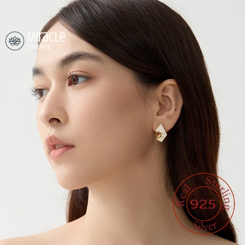 Miracle Sterling Silver 925 Original Design Guest  Simple Nordic Style Niche Design Fun Geometric Bird House Earrings For Gift