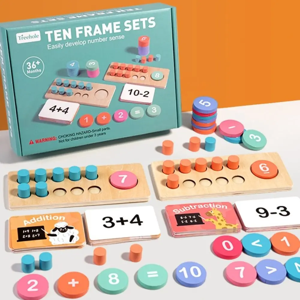 1 Set Ten Frame Kids Arithmetic Toys Wooden Logical Thinking Kids Math Modular Toys Operation Number Matching