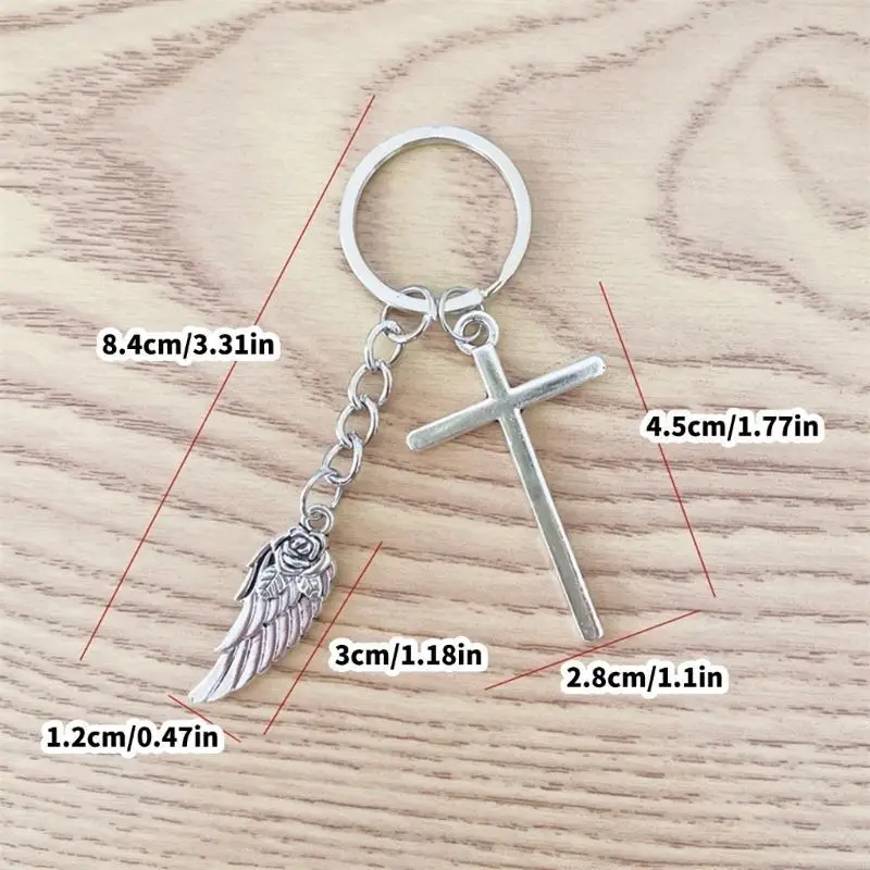 N2UE Unique Crucifix with Wing Keyring Handmade Alloy Keyring Phone Case Accessory