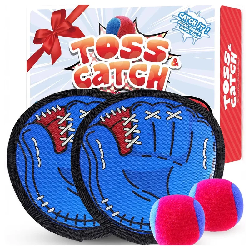 キャッチボールセット 粘着ターゲットパドルグローブ 友達と屋外ゲーム用 野球トレーニングおもちゃ 再利用可能なフックループボール付き