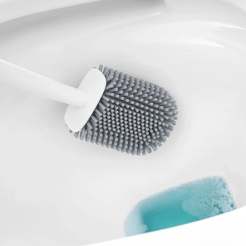 Toilet Brush and Holder Set Flexible Toilet Bowl Brush Head with Silicone Bristles Compact Size for Storage For Bathroom