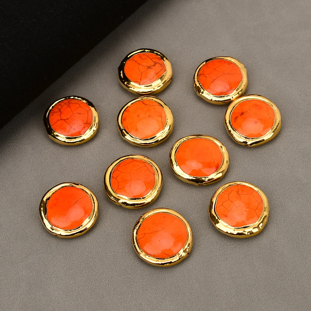 APDGG 10 Pcs Orange Turquoise Coin Slice Gold Edged Spacer Beads Jewelry Making DIY
