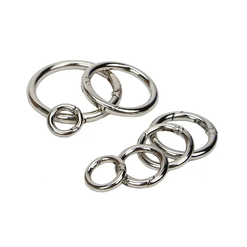 10 Stück Zinklegierung Feder-O-Ringe Runde Karabinerhaken Schnappverschluss Schlüsselringe Schnalle Geldbörse Schultergurt Tasche Dekorativer Verbinder – Detail 2
