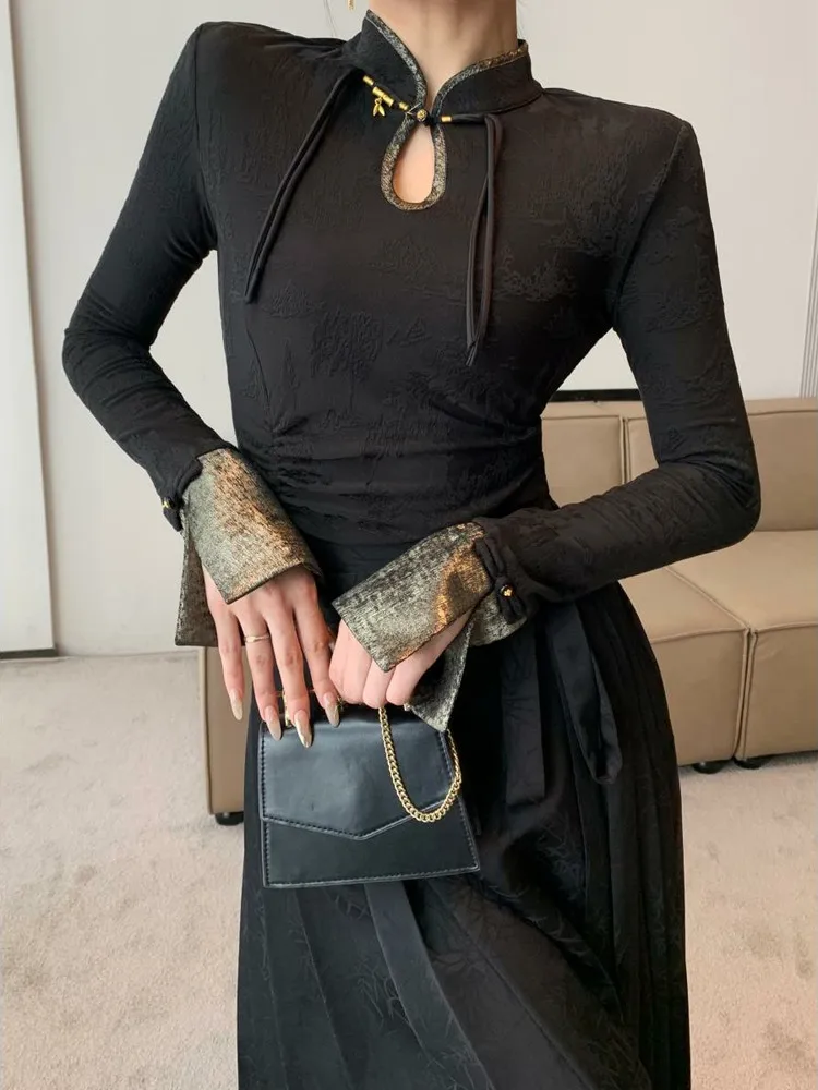 

Модный универсальный женский повседневный сарафан JI JINQI из полиэфирного волокна в китайском стиле для стройности