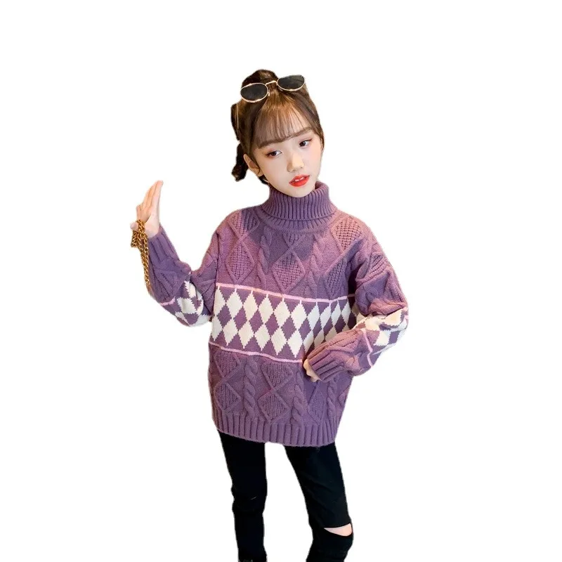 Girls Sweater 2024 New Children\'s Fashion Autumn Winter Plush Thickened Winter Knitted Baby Girl Clothes 5 6 7 8 10 12 Years Old