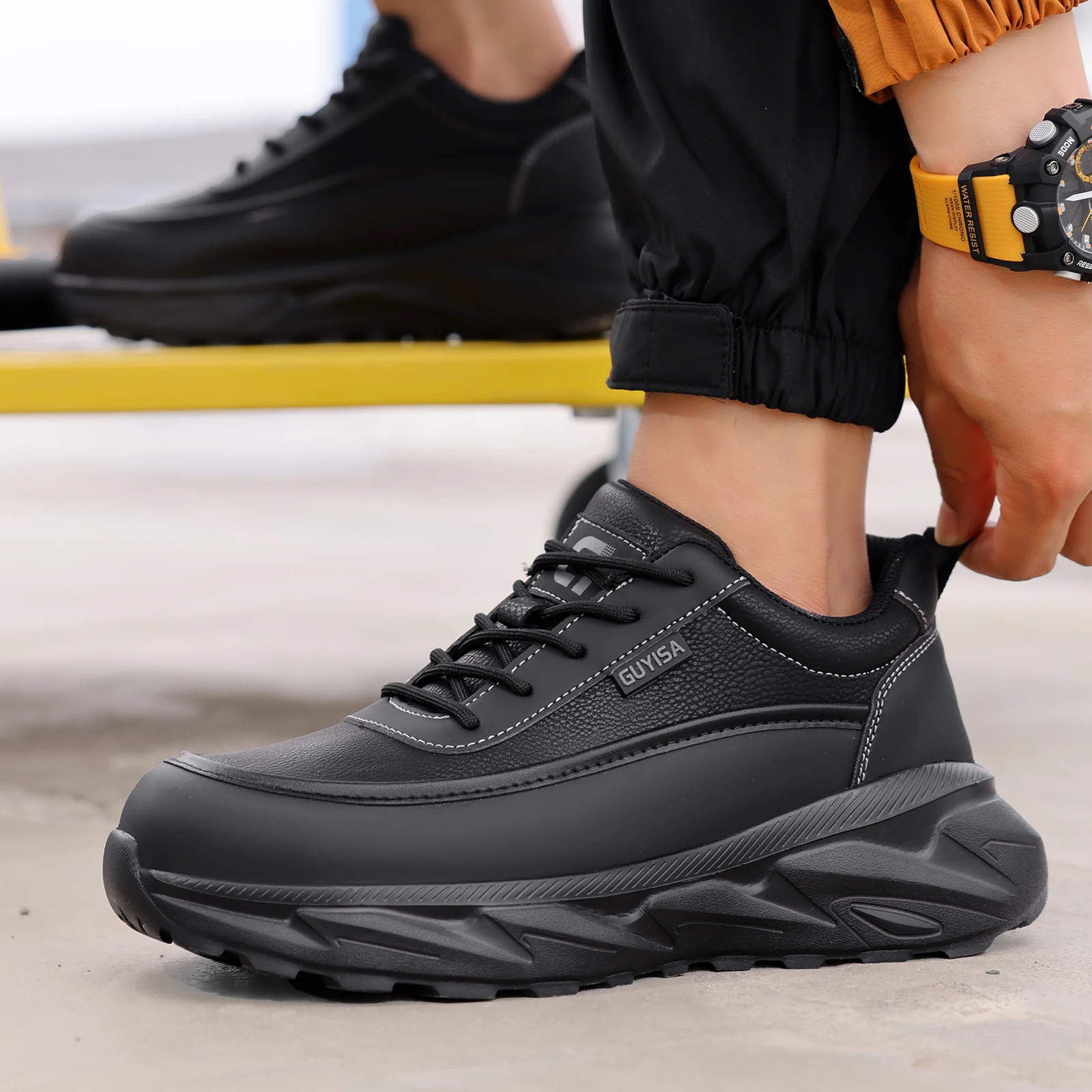 GUYISA Men's Work Shoes - Breathable Four Seasons Model - Rubber Bottom - Ultra-Fine Leather Surface - Waterproof and Fashionabl