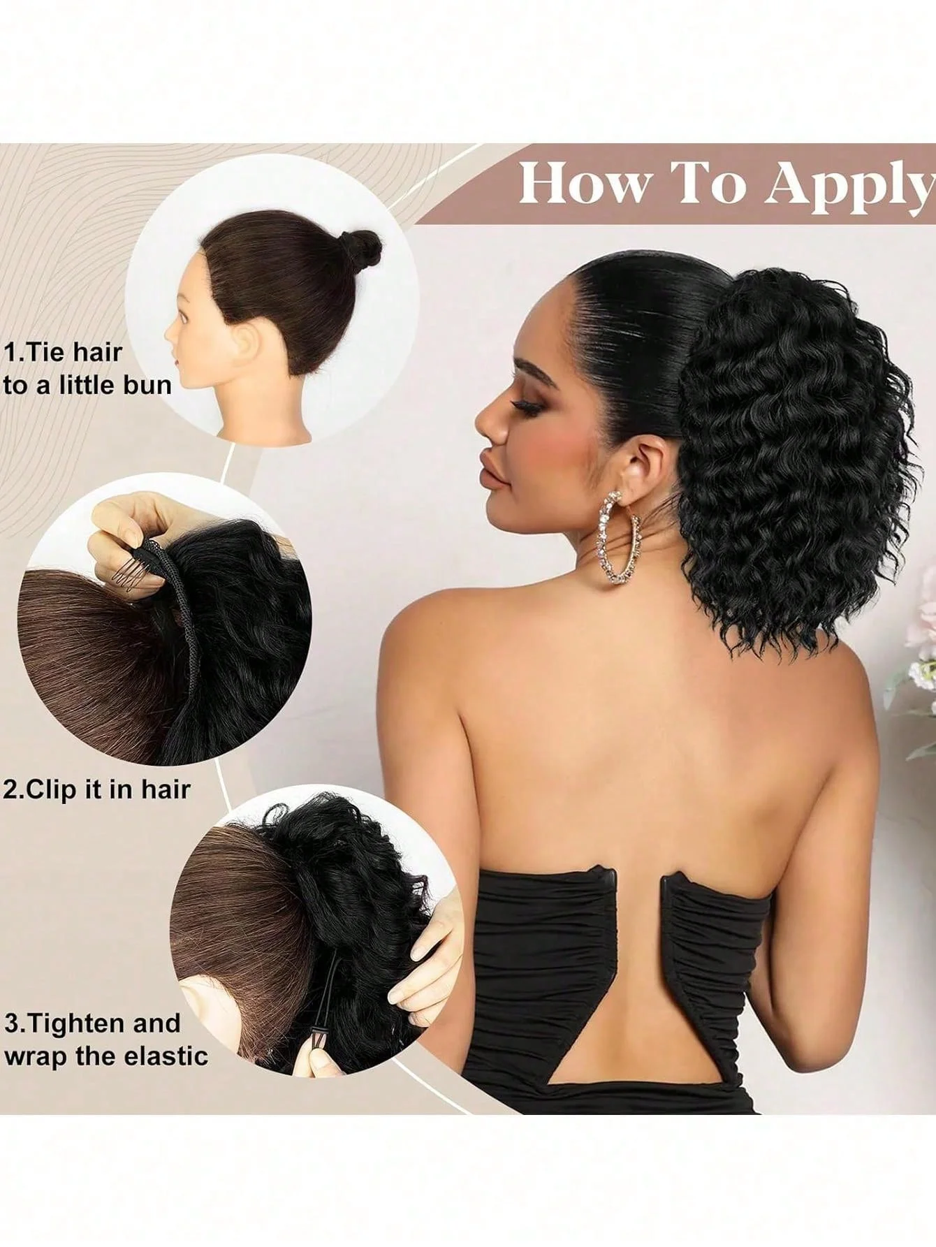 Short curls Elastic drawstring Ponytail, between ponytail and elastic drawstring Wavy synthetic curls for everyday use