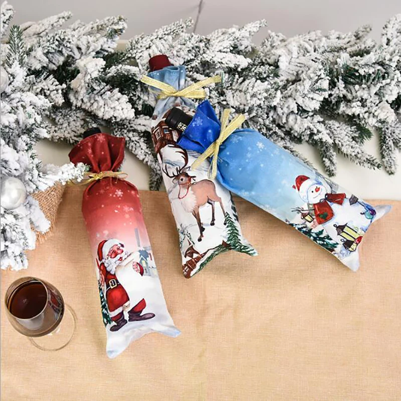 Christmas Wine Bottle Covers Bag Snowman Santa Claus Champagne Bottle Cover Sleeve Merry Christmas New Year Table Decoration