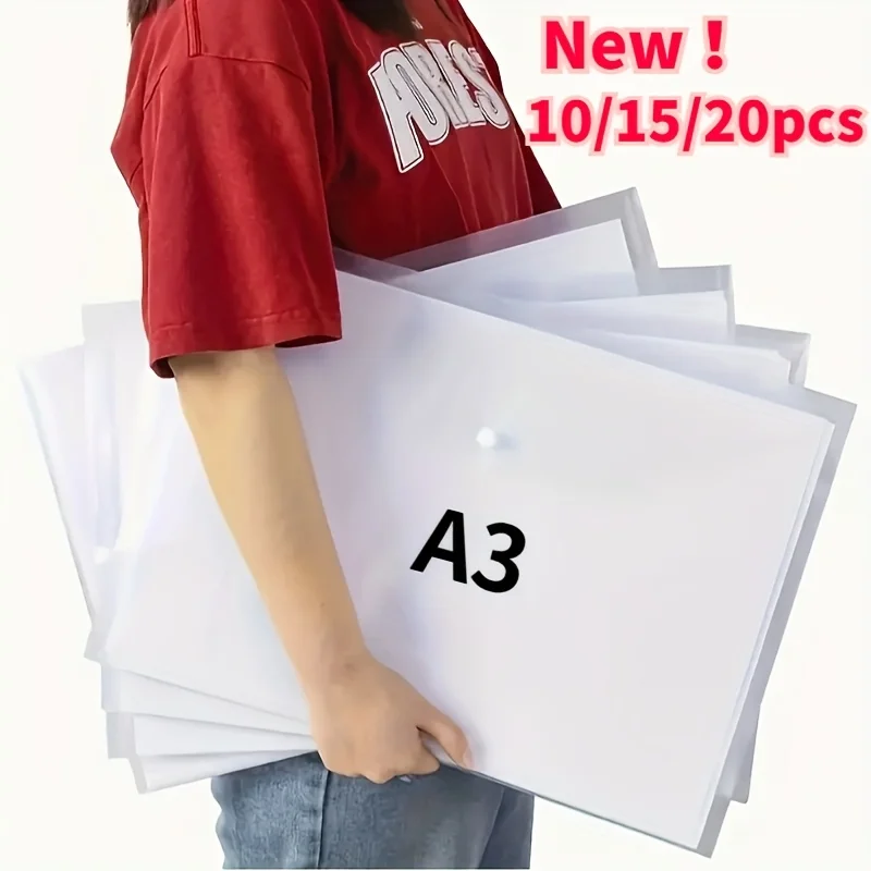 

10/15/20pcs A3 Clear Document Holders with Snap Closure - Waterproof Plastic Storage Pouches for Architectural Drawings, Prints