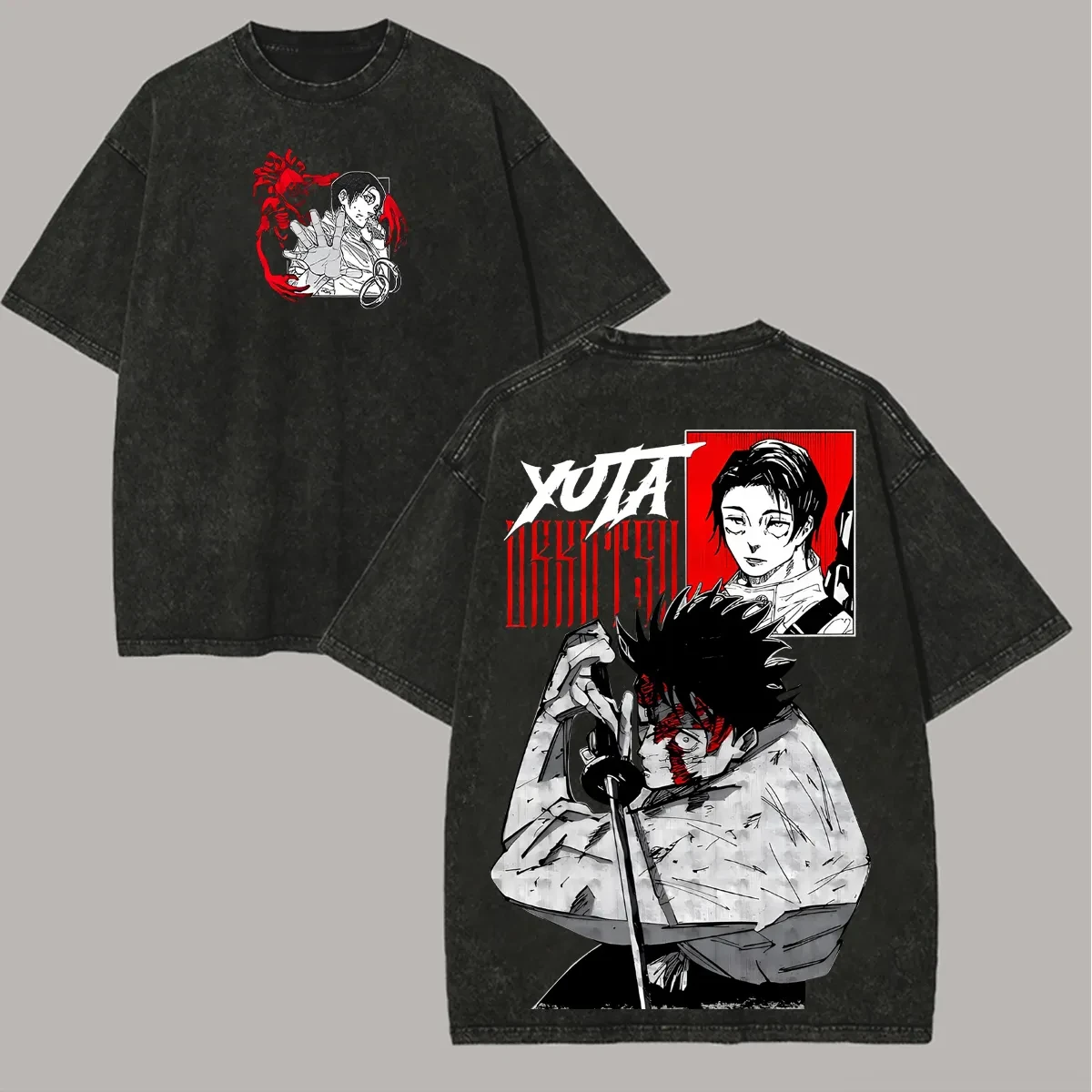 

Футболка Jujutsu Kaisen Yuta Okkotsu с принтом «Чистая любовь» для мужчин, оверсайз, с эффектом кислотной стирки, уличный стиль, аниме, хлопок