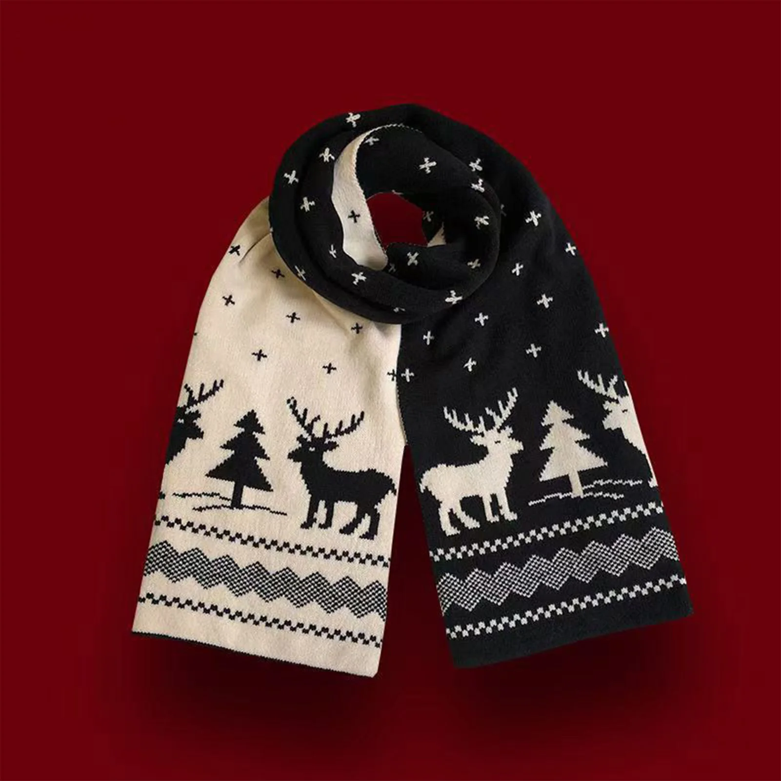 AliExpress ACRDDK Winter Outdoor Warmscarf For Men And Women Christmas Element Pattern Knitted Scarf Hiking Cycling Warm Scarves 2025 Xmas Gifts
