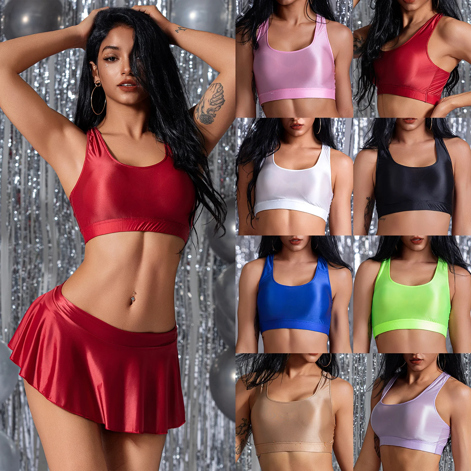 

Новинка 1077 # пикантная футболка в европейском и американском стиле для девушек с открытым пупком, топ с блестящим маслом, майка на бретелях, бюстгальтер