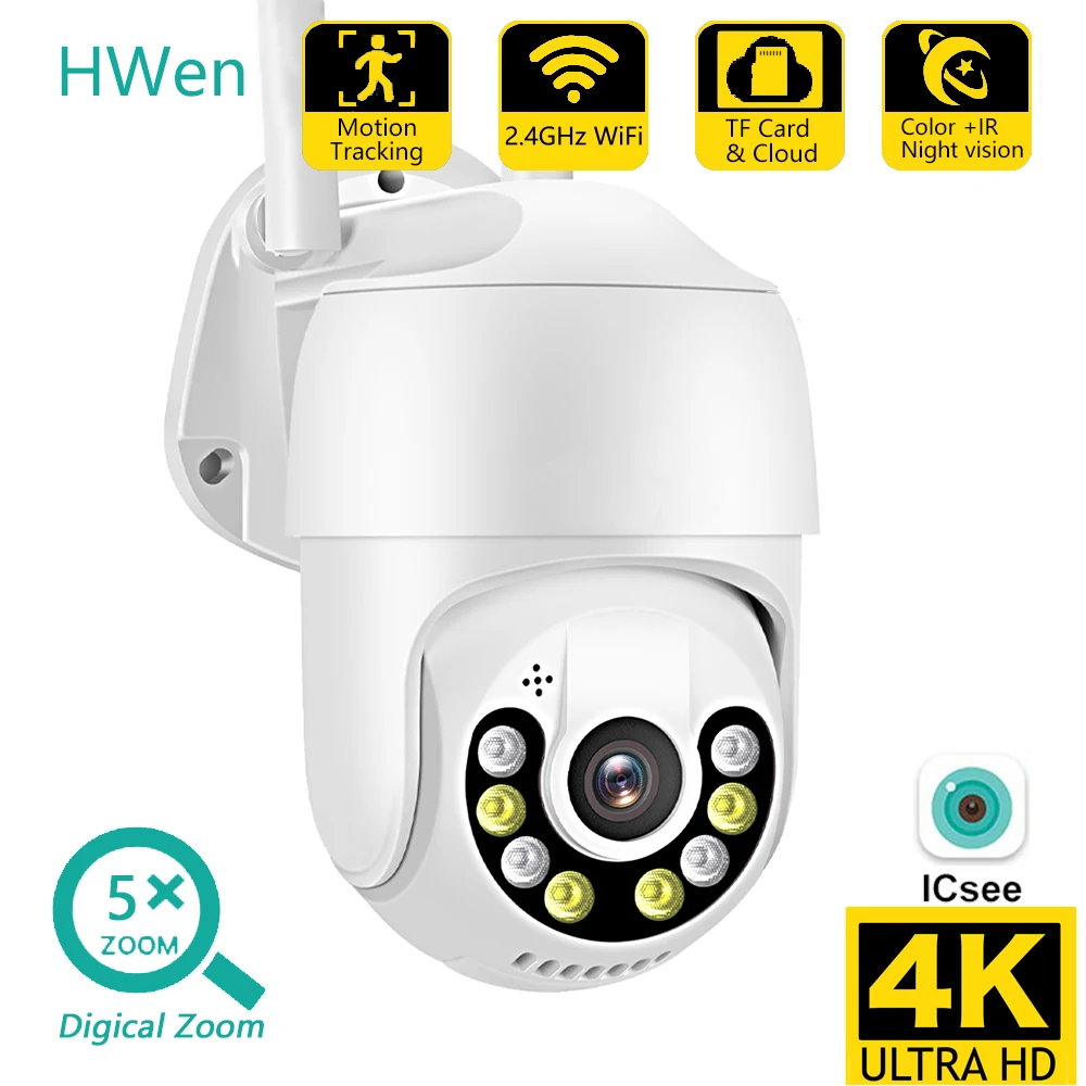 

8MP PTZ WiFi Camera 2MP HD Video Surveillance 4K Outdoor Security CCTV Dome 5MP IP Cam H.265 AI Tracking P2P iCsee Full Color