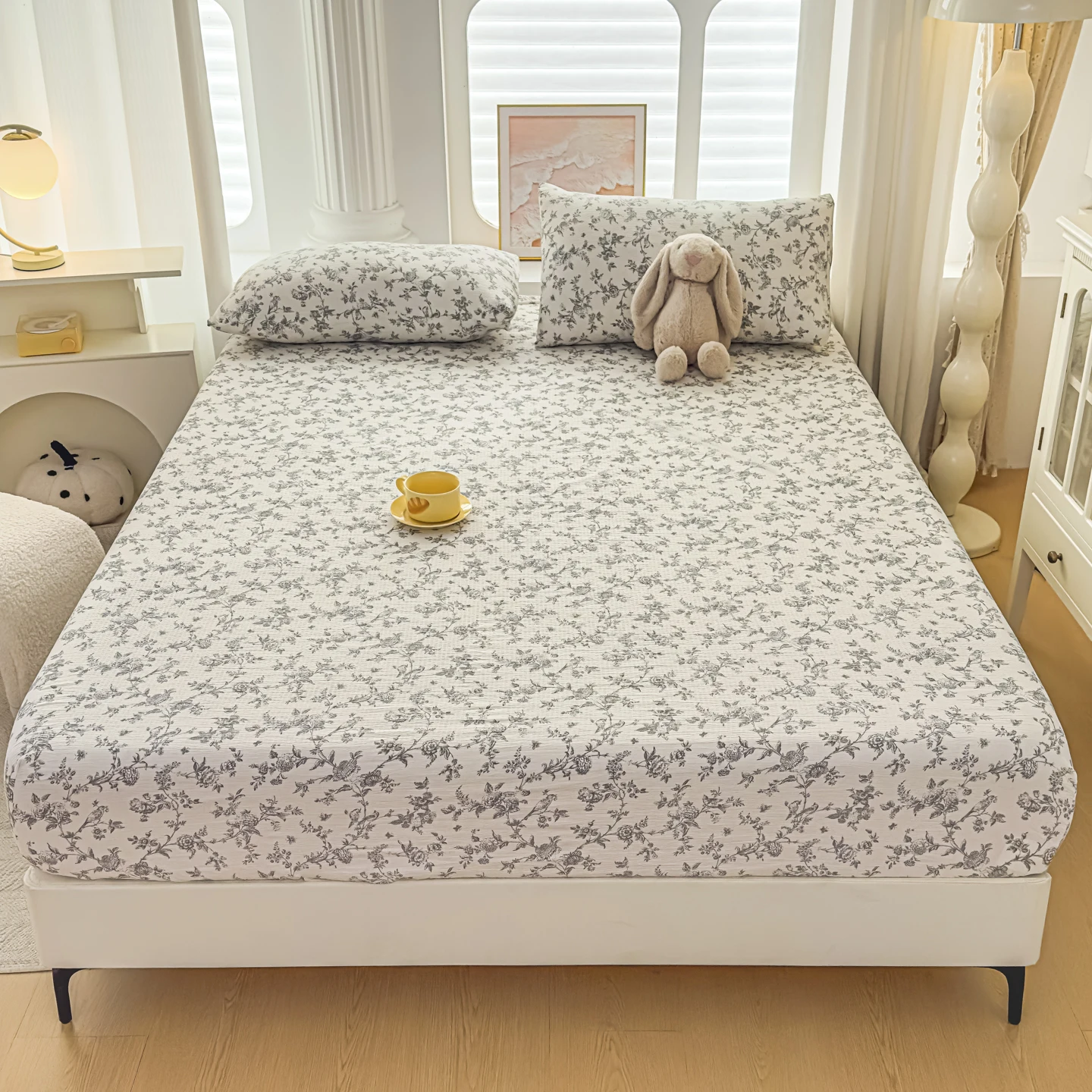 Double-layer Gauze Fitted Sheet Single/Queen/King Size Flower Printed Bed Sheets roupa de cama Skin-friendly Fitted Bed Sheets