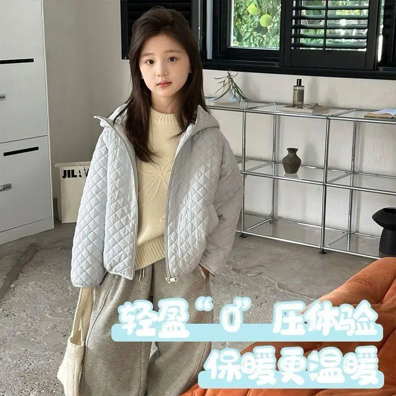 

Стеганая куртка для девочек, осенне-зимнее теплое пальто, однотонная верхняя одежда, ветрозащитные топы, удобная детская одежда для детей 4-12 лет