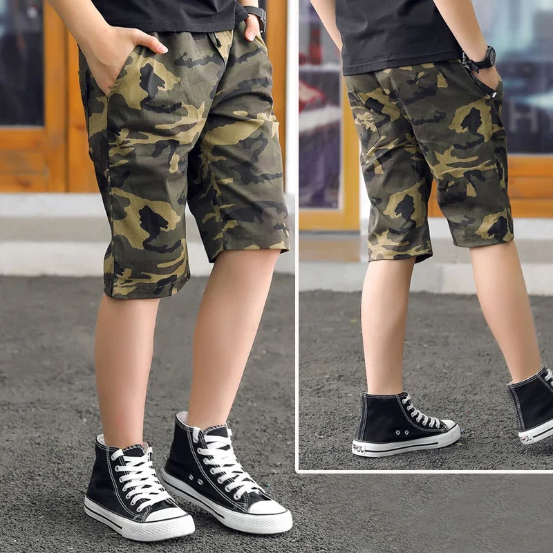 DIIMUU Summer Fashion Kids Boys Short Pants Children Wear Casual Shorts Teens Camouflage Elastic Waist Overalls Clothing