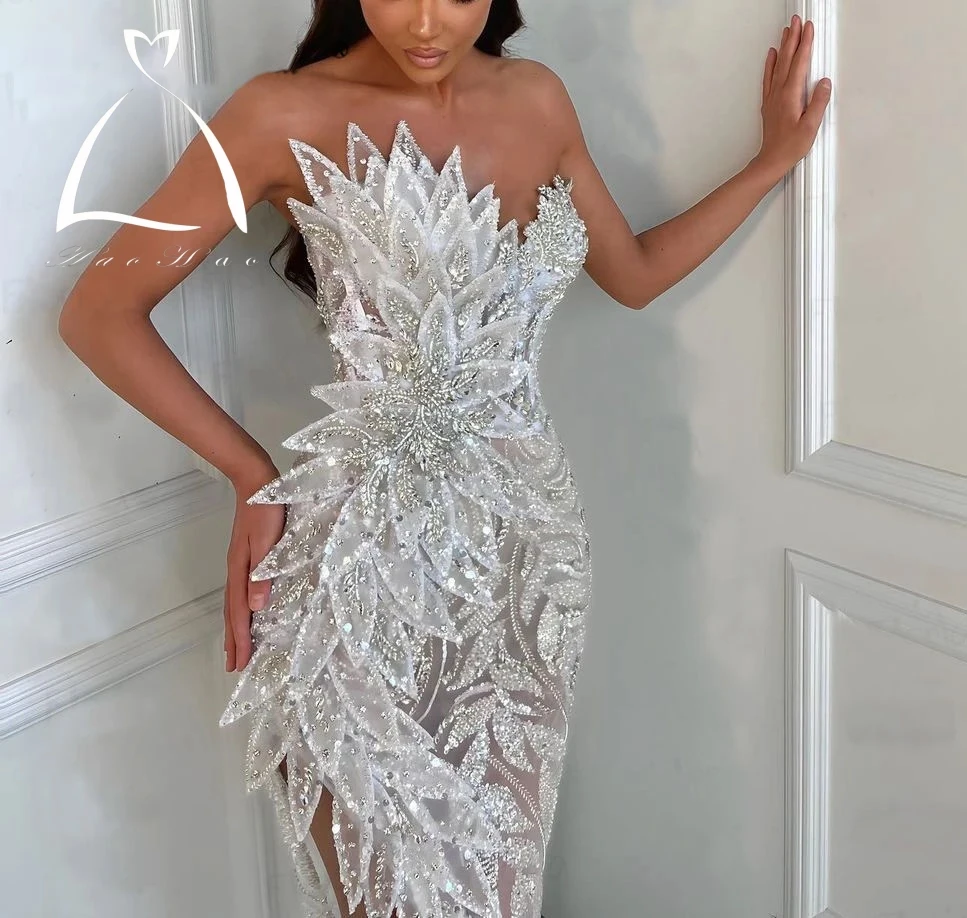 Couture Handmade 3D Leaf Party Dress Sparkle Dubai Side Slit Prom Gowns Vestidos De Fiesta Wedding Night Gowns Birthday Wear