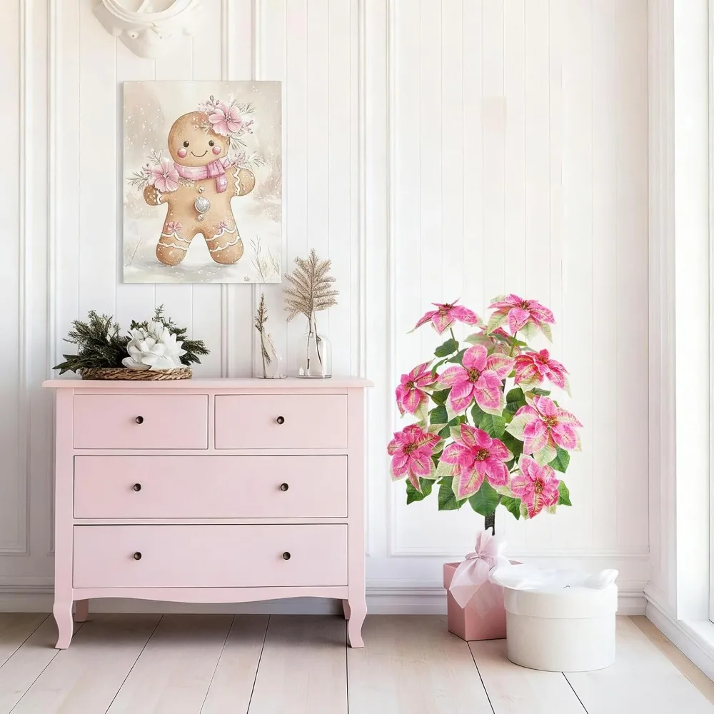 FT / 90 سنتيمتر شجرة البونسيتة الاصطناعية الوردي طويل القامة بوعاء زهور البونسيتة وهمية نابض بالحياة فو النباتات مع جذع الخشب الوردي #3